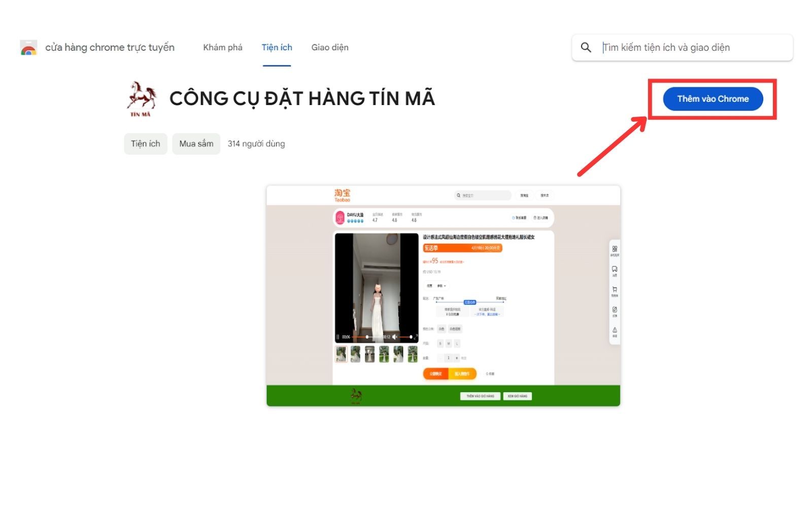 Cài đặt CÔNG CỤ ĐẶT HÀNG TÍN MÃ tại Chrome