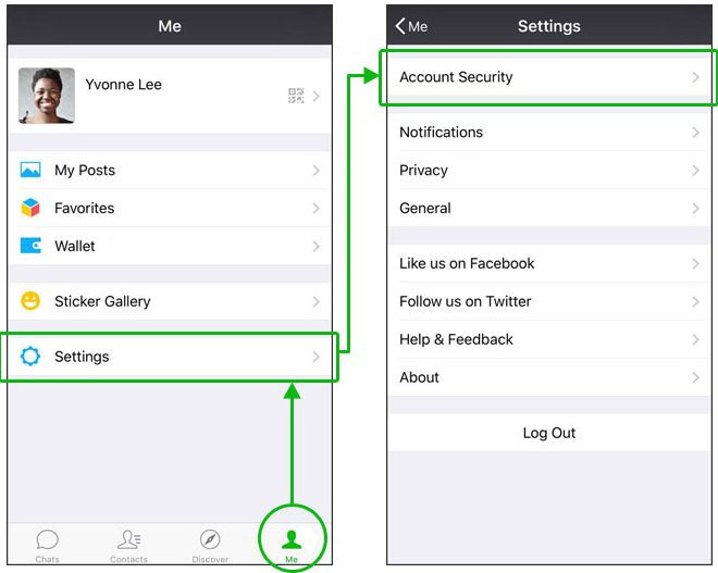 Vào mục Settings và chọn Account Security để đổi ID Wechat