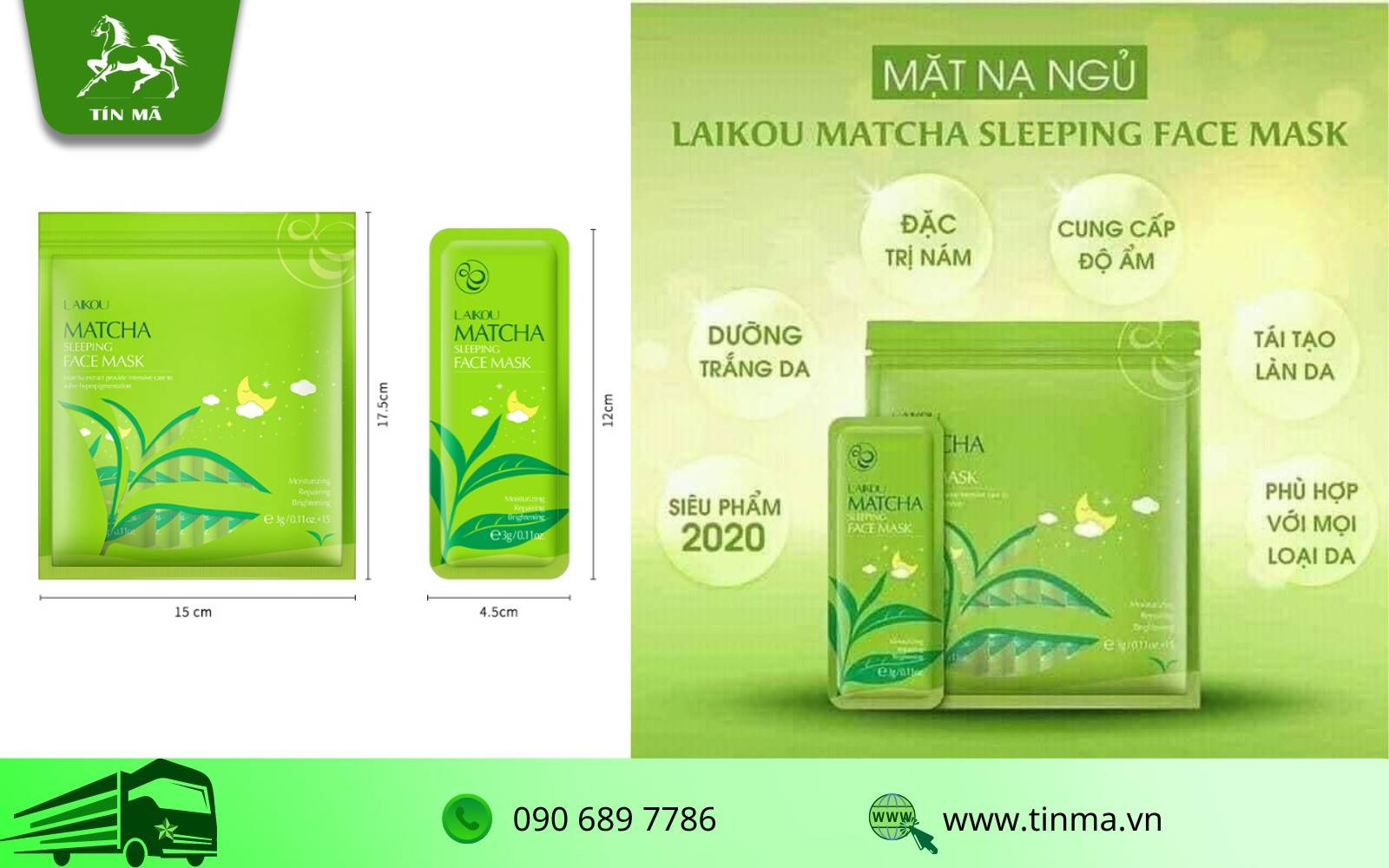 Mặt nạ ngủ Laikou Matcha có thiết kế cực bắt mất