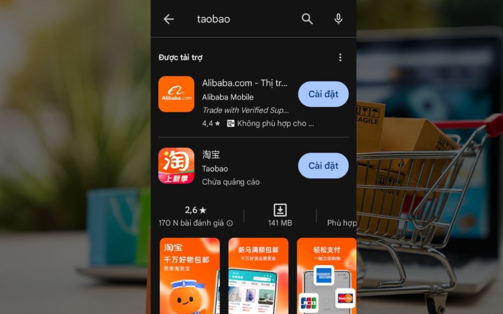 Cài đặt ứng dụng taobao về máy