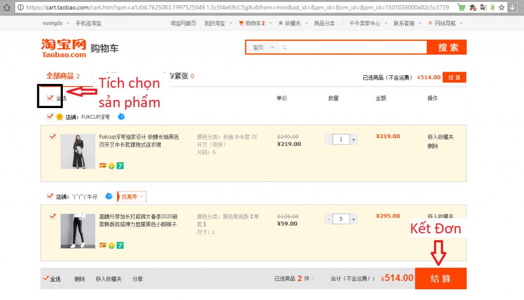 Thanh toán khi mua hàng trên Taobao
