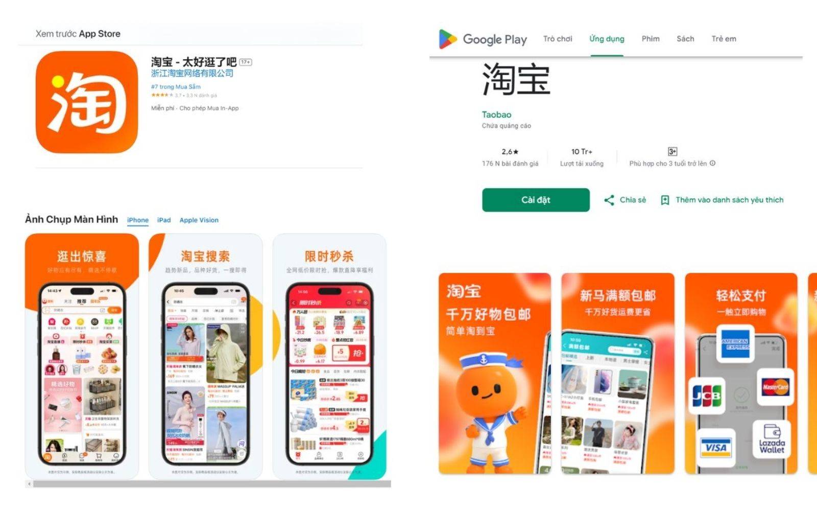 Tải app mua hàng Taobao tại kho ứng dụng Appstore hoặc CH Play về điện thoại