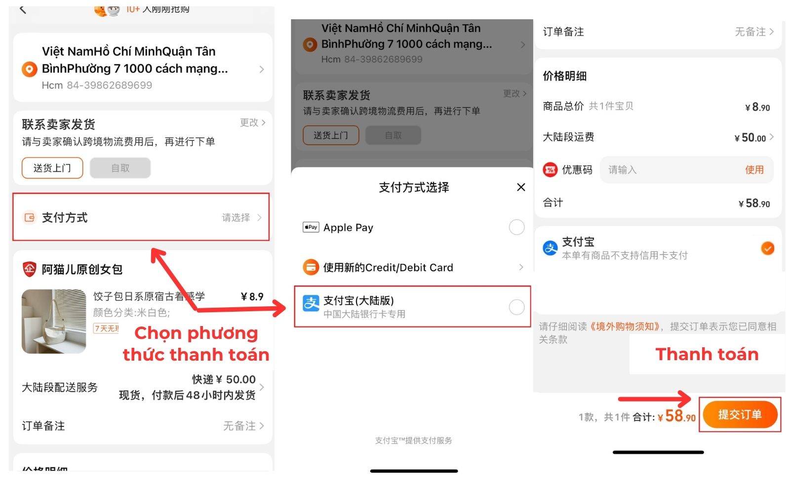 Chọn phương thức thanh toán phù hợp cho đơn hàng đặt trên Taobao.com
