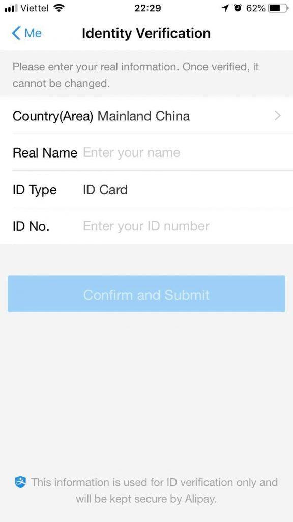 chọn Confirm and Submit để tiếp tục mở ví Alipay