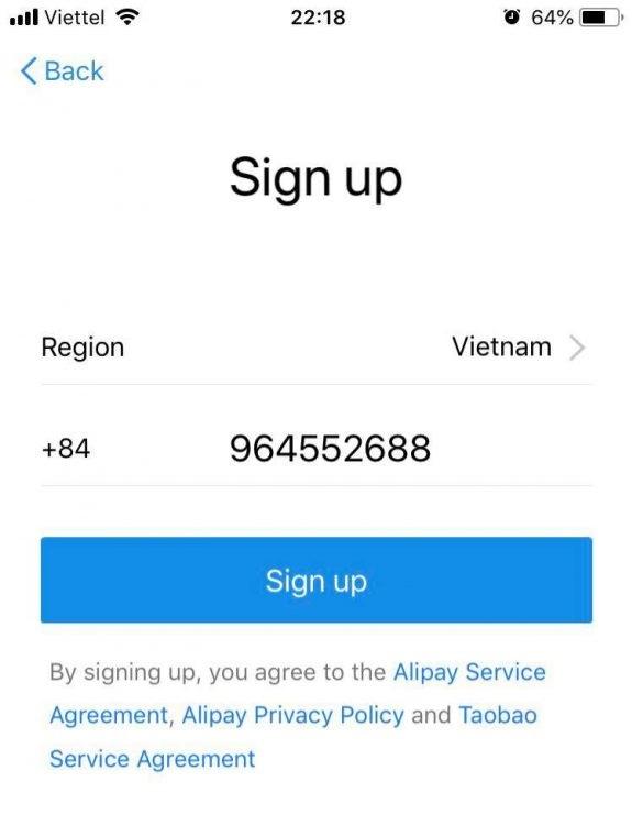 Chọn vào sign up