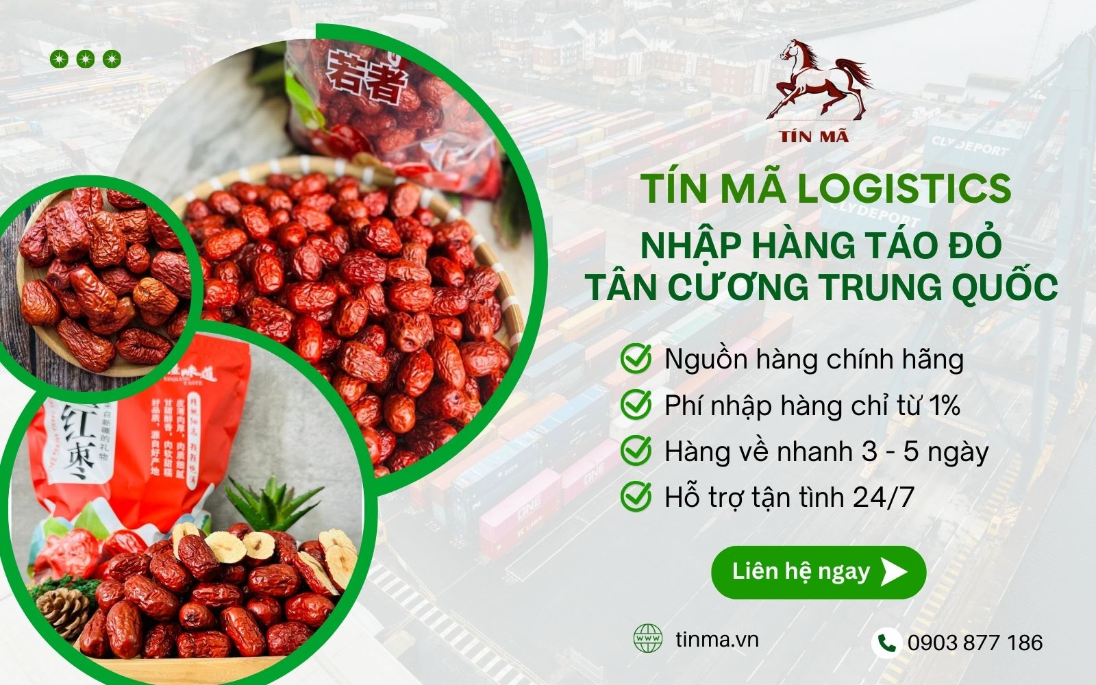 Tín Mã Logistics nhập hộ nguồn hàng tảo đỏ Tân Cương giá tốt