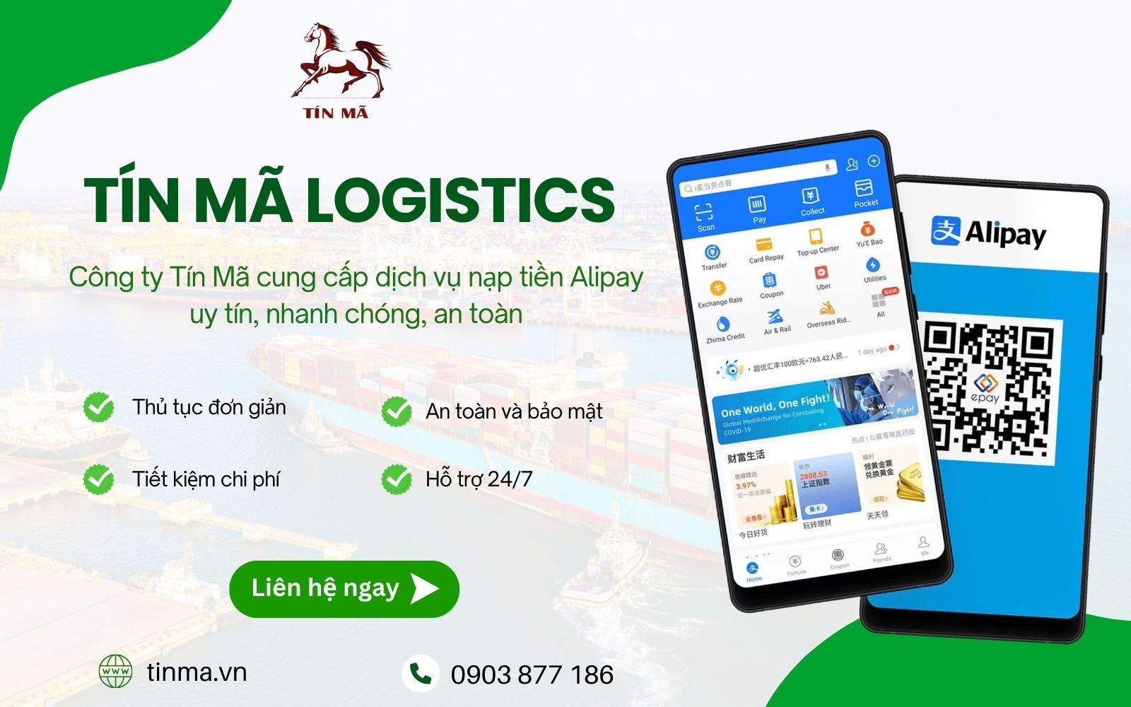 Tín Mã Logistics cung cấp dịch vụ nạp tiền vào Alipay nhanh chóng, uy tín