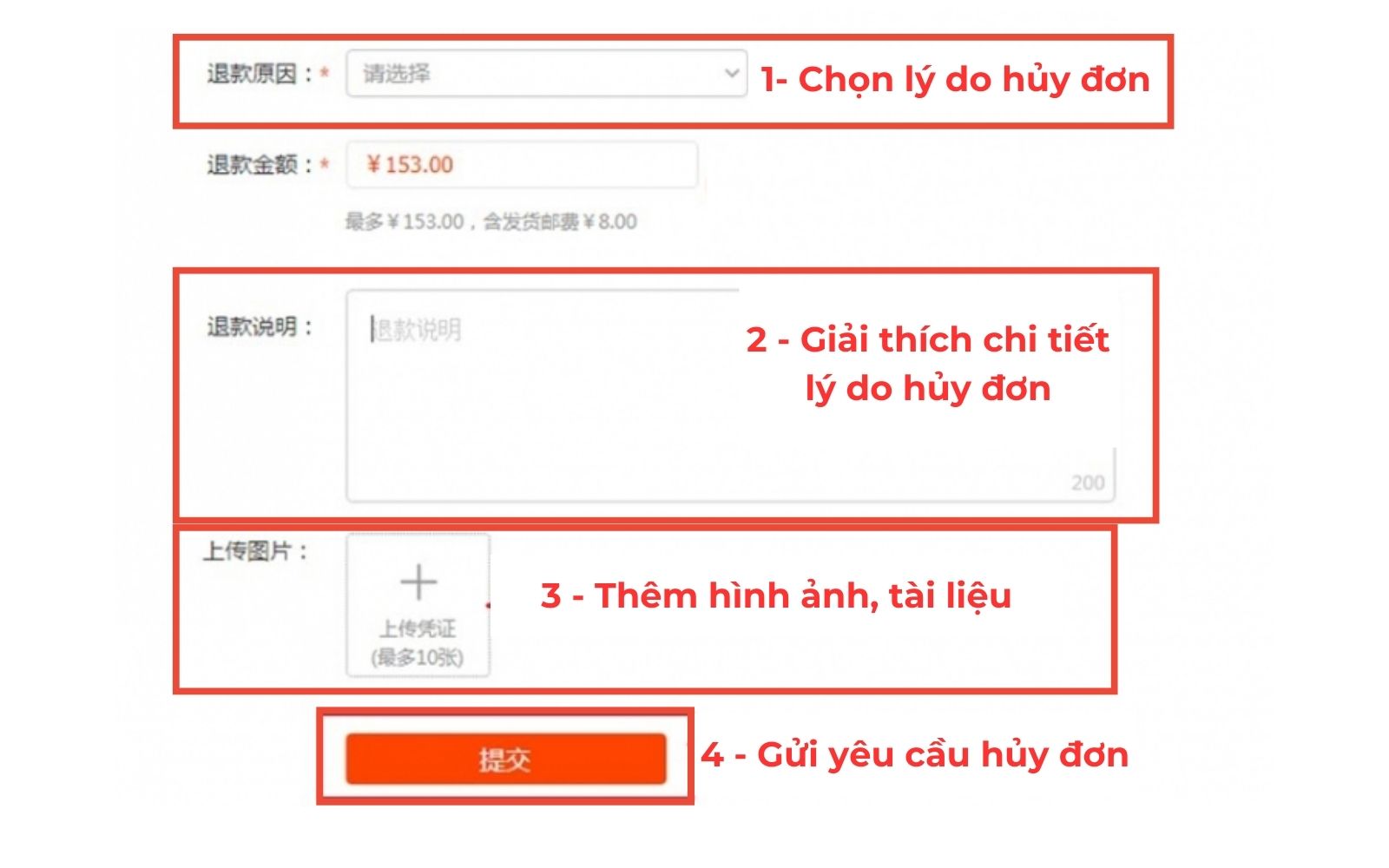 Giải thích rõ lý do muốn hủy đơn hàng Taobao