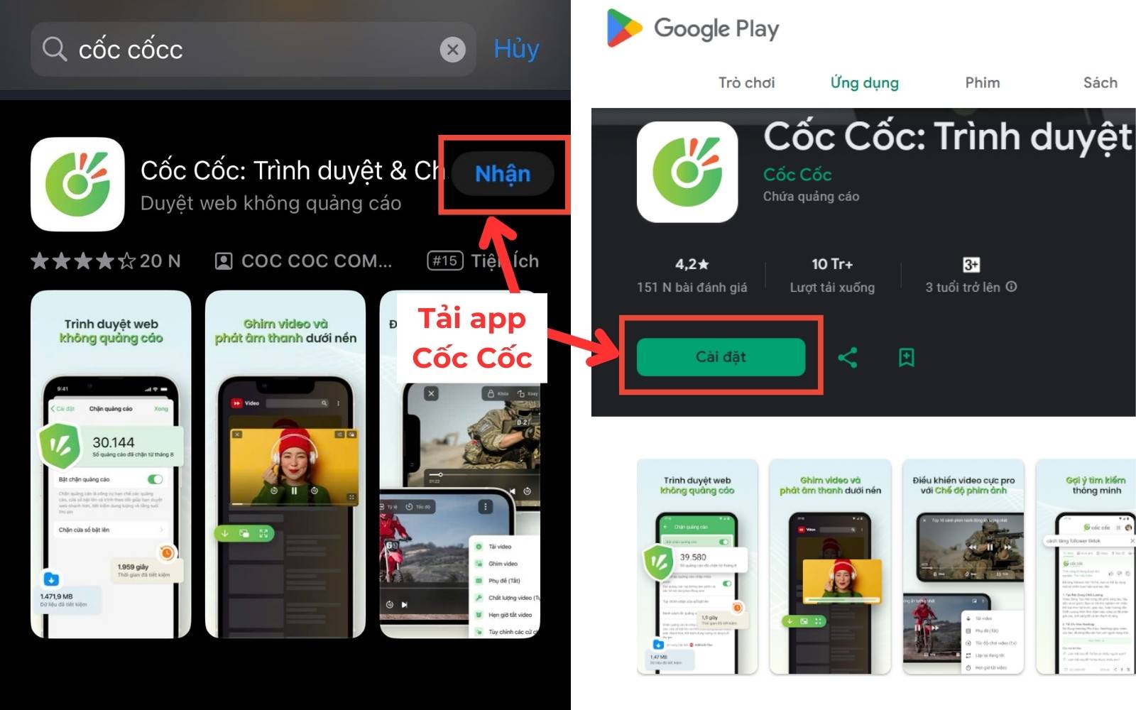 Tải Cốc Cốc về Smartphone trên Appstore hoặc Cửa hàng Google Play