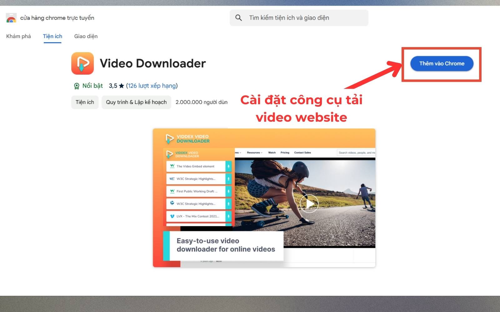 Cài công cụ tải video từ website Video Downloader