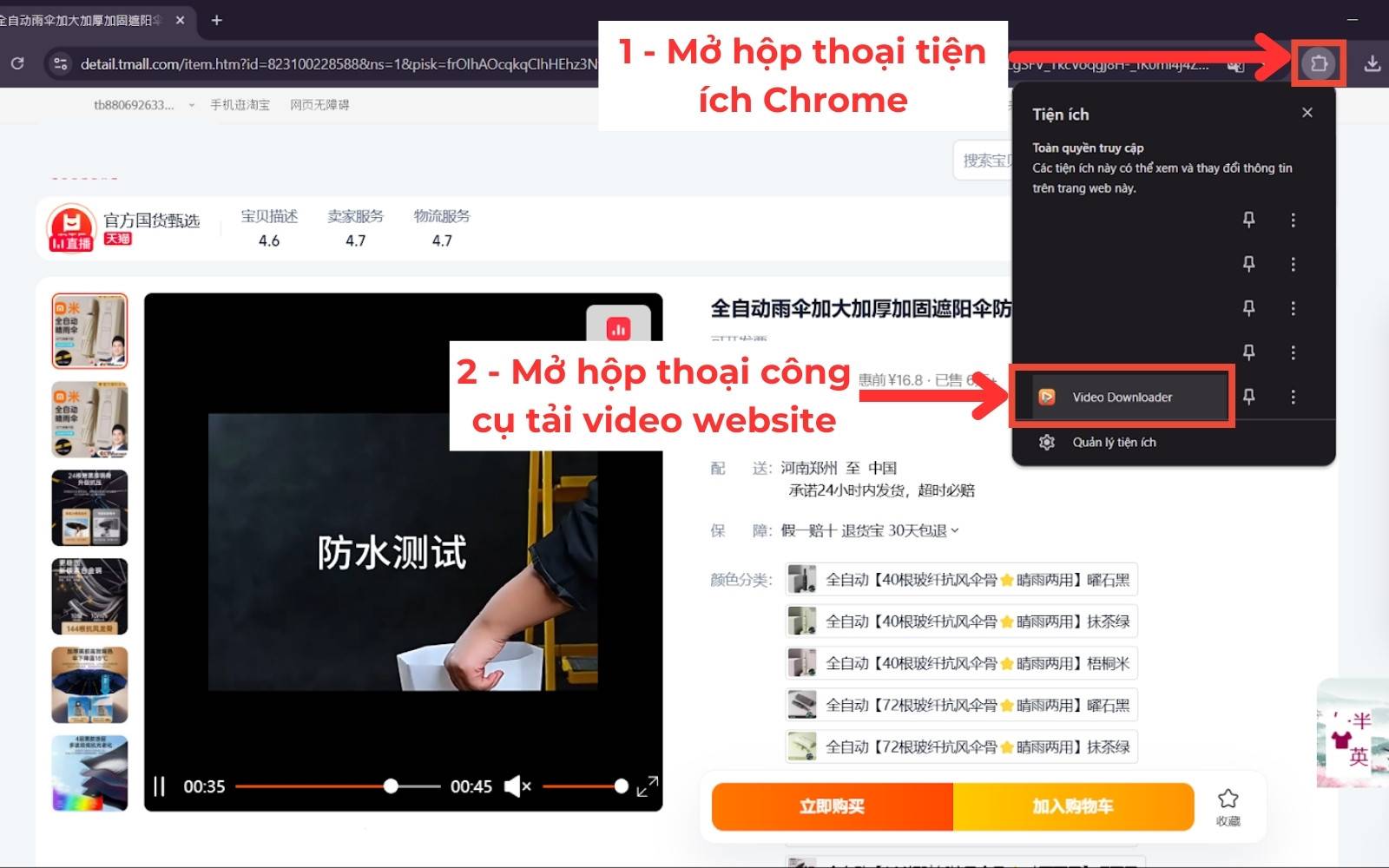 Tải video Taobao về máy tính trên Chrome -Mở công cụ Video Downloader