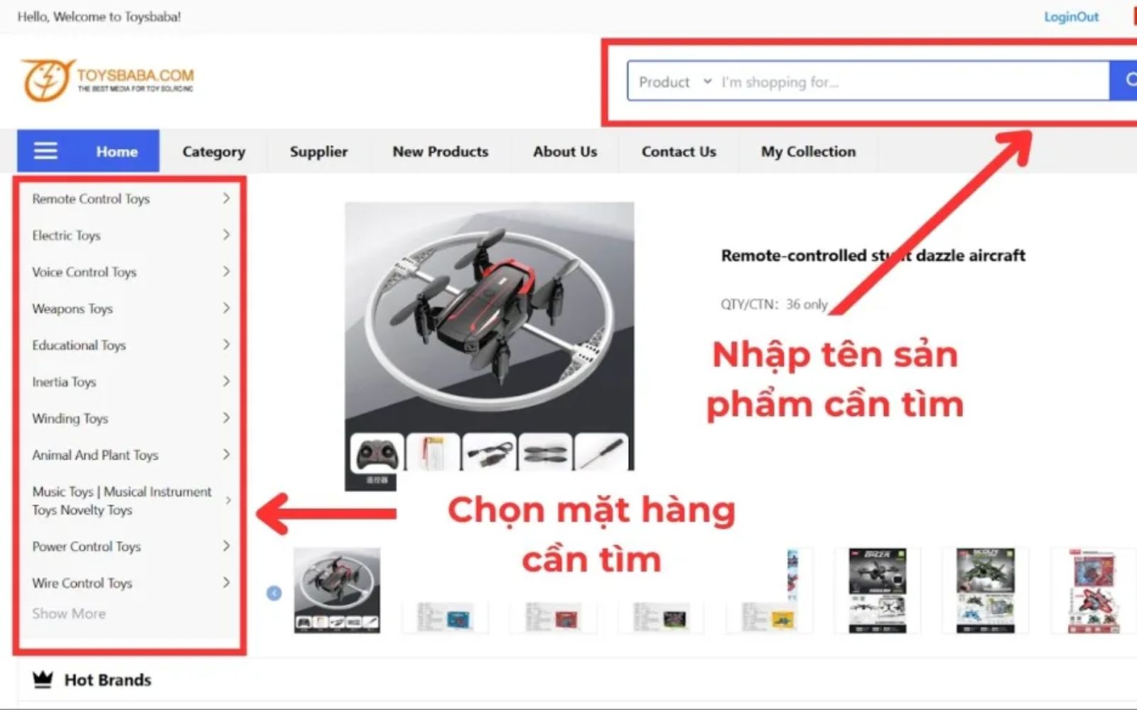 Chọn mặt hàng đồ chơi cần mua