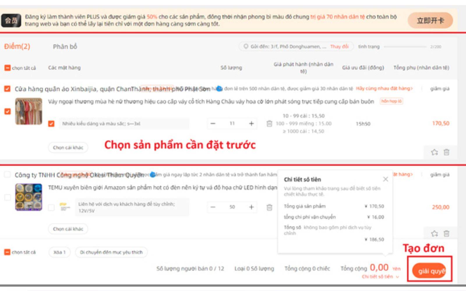 Tạo đơn hàng trên hệ thống Tạo đơn hàng trên hệ thống
