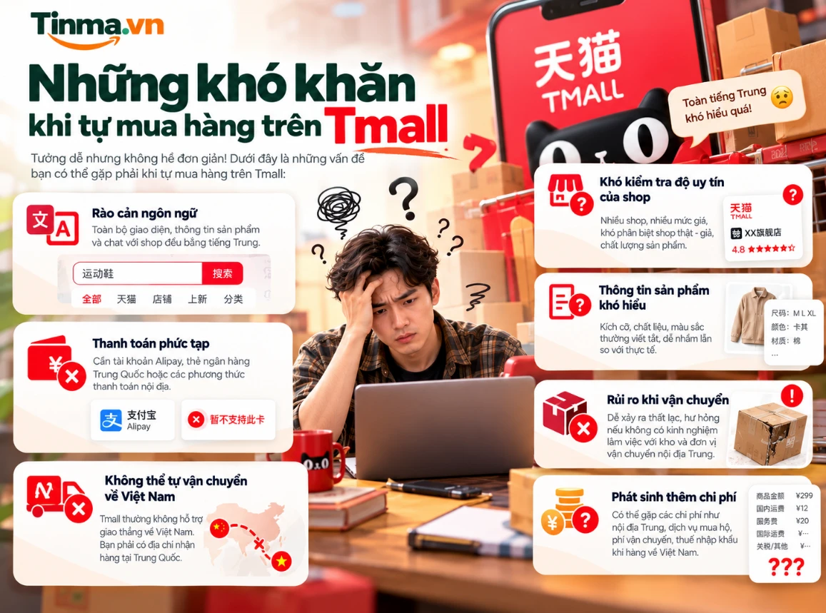 Những khó khăn khi tự mua hàng trên Tmall